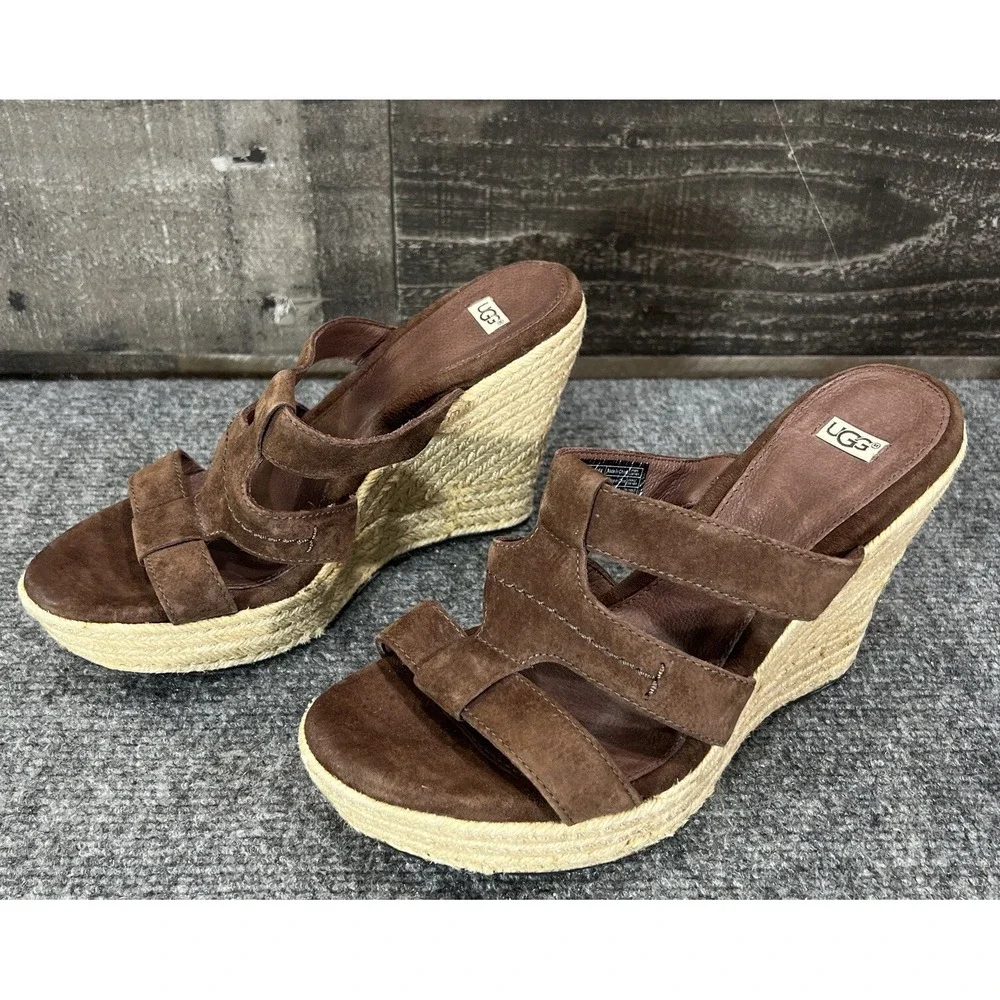 UGG Australia Brown Suede Strap Wedges Womens EU 39 US 8-8.5